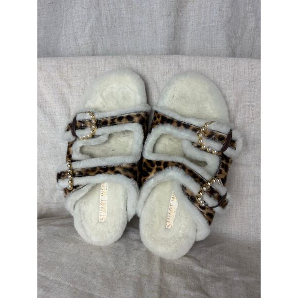 Stuart Weitzman Piper Chill Slide Sandals Cheetah Calf hair Fur Size 7.5 - Picture 2 of 10